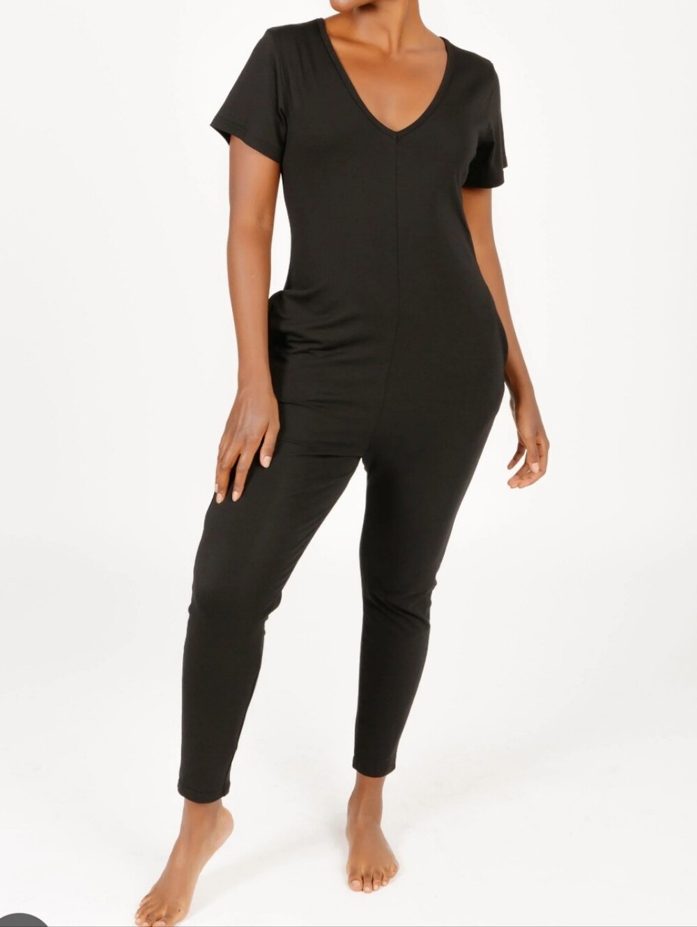 Smash + Tess Black Short-Sleeve V-Neck Jumpsuit Small